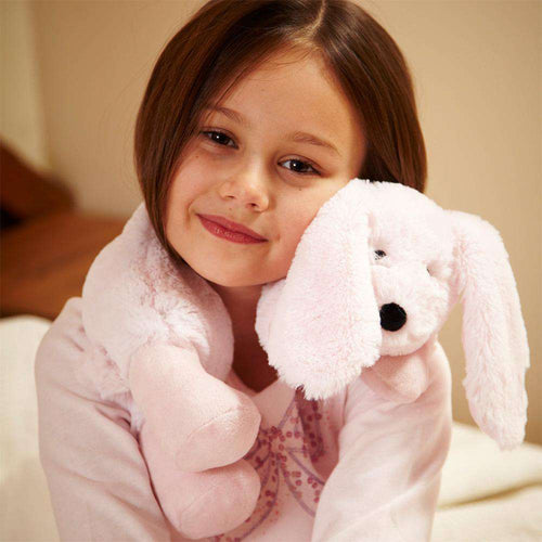 Image 94: Girl snuggling Bunny Wrap Stuffed Animal Warmies