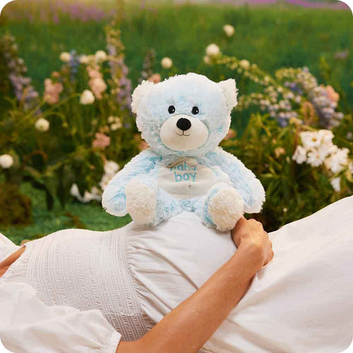 Image 100: Expecting mother holding Microwavable Baby Boy Bear Warmies